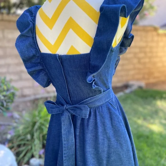 Vintage Gunne Sax ruffle prairie denim dress - Picture 7 of 16